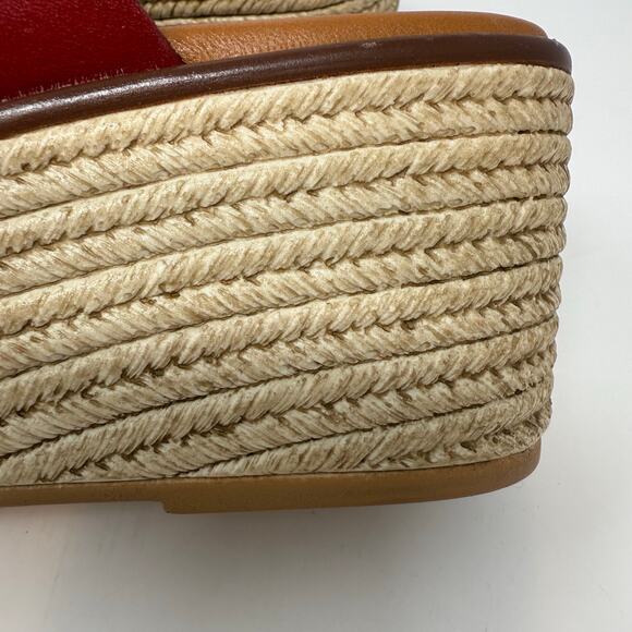 Bertuci Leather Sandals Women's 9.5 (41) Red Espadrilles Wedge Heel Summer NWT - Picture 5 of 15